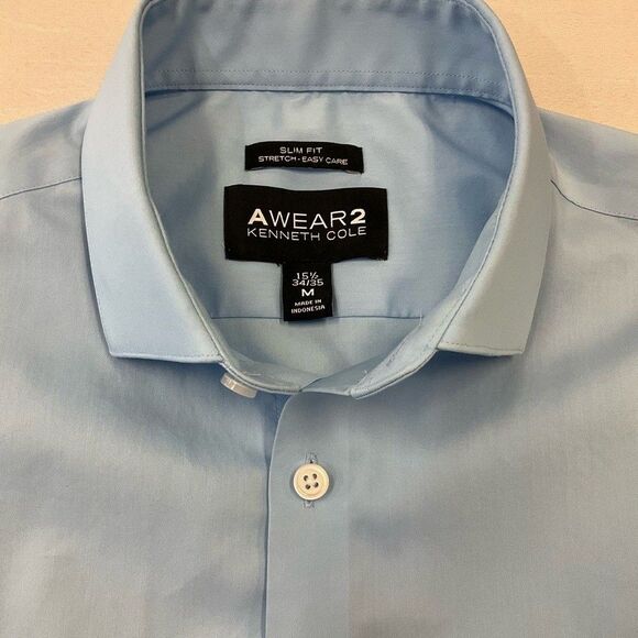 KENNETH COLE Men's Blue Dress Shirt Slim Fit Stretch Easy Care AWear2 15.5 34/35 - Picture 2 of 9